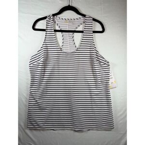 Zella All Day Tank Top Womens XL Black White Striped Racerback Athletic Yoga NEW